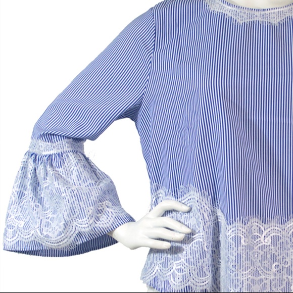 Tempted Tops - Tempted Bell Lace Sleeve Striped Blouse L